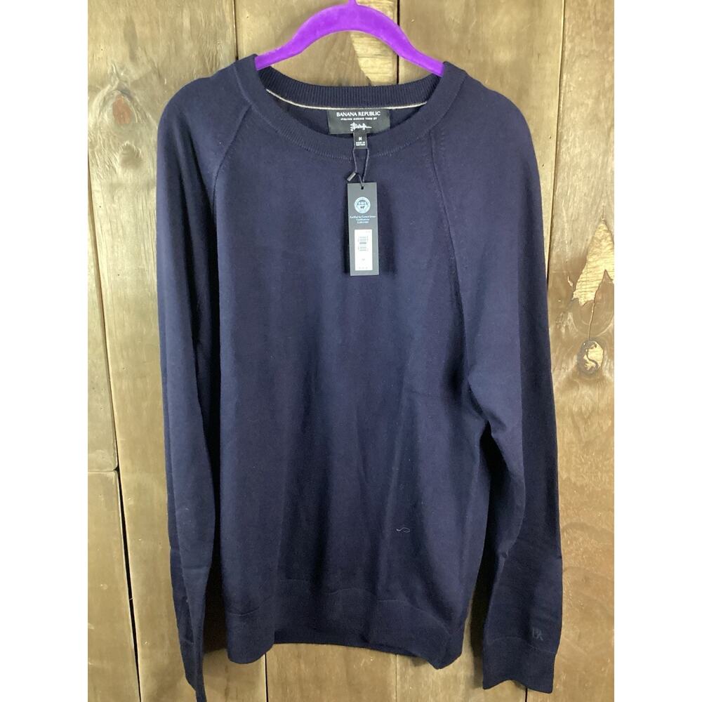 Banana Republic Italian Merino Crew Wool Sweater Navy Size Medium